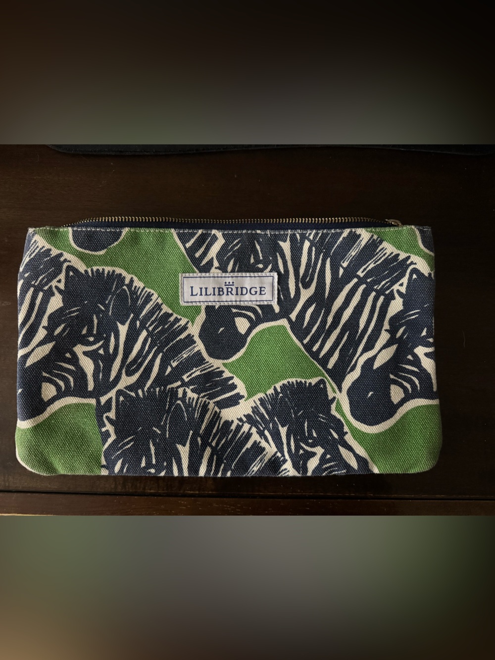 Lilibridge zebra Canvas Zip Pouch in Navy&Green
